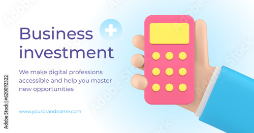 Business accounting investment expenses profit calculation 3d promo banner realistic vector