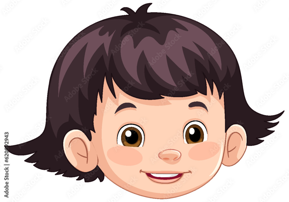 Cute Girl Head with Short Hair Cartoon Cute Girl Head with Short Hair Cartoon