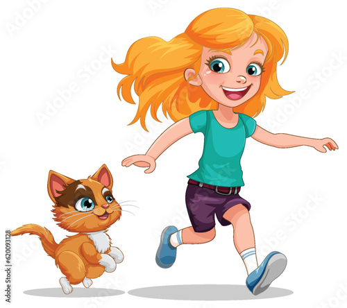 A girl playing with her cat