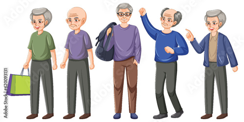 Set of healthy elderly man