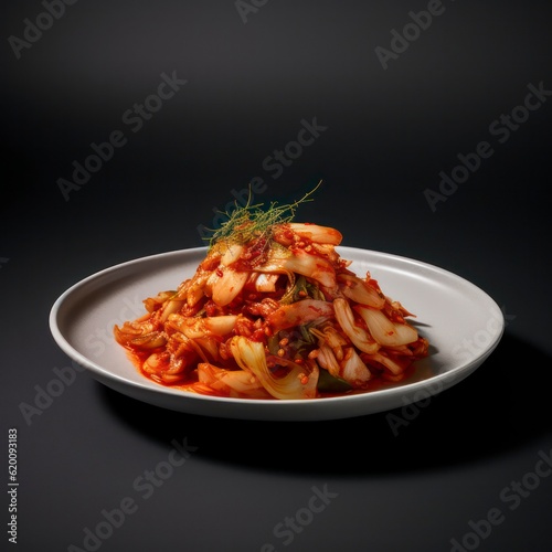 a plate of kimchi on white background for food photography generative ai