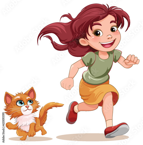 Happy girl running cartoon