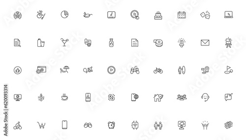 Big set of 50 Lifestyle and Entertainment icons. Thin line icons collection. Vector illustration, Pixel Perfect icons, Simple vector illustration