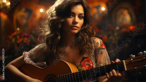 mexican beauty woman with guitar..