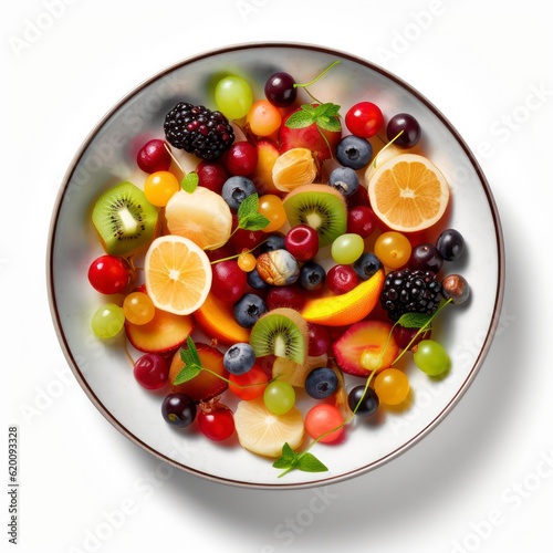  a plate of fruits salad on white background for food photography generative ai