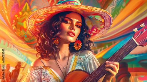 mexican beauty woman with guitar..