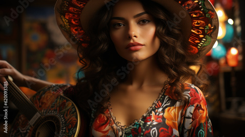 mexican beauty woman with guitar..