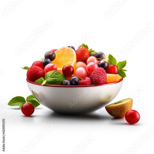  a plate of fruits salad on white background for food photography generative ai