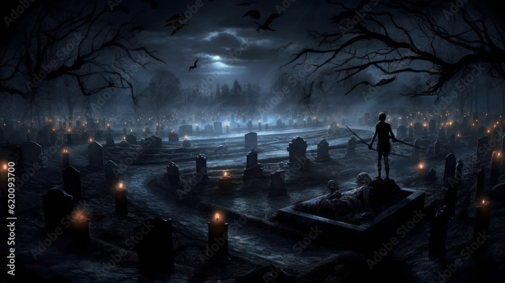 gloomy gothic cemetery.