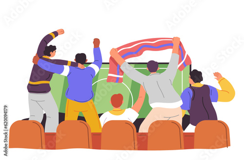 Sports fans watching football team game vector