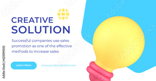 Creative solution company innovation idea agency lightbulb 3d landing page realistic vector