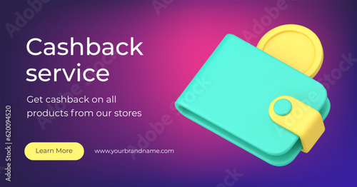 Cashback financial service goods purchase money return guarantee 3d landing page realistic vector