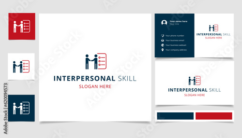 Interpersonal skill logo design with editable slogan. Branding book and business card template.