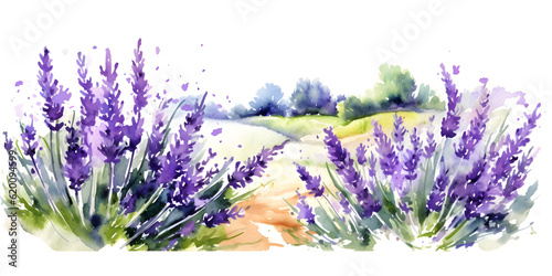 landscape with lavender watercolor paints  generative ai