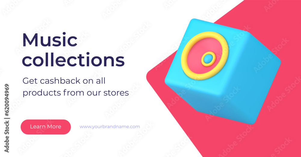 Online music service audio playing network acoustic sound storage 3d landing page realistic vector Online music service audio playing network acoustic sound storage 3d landing page realistic vector