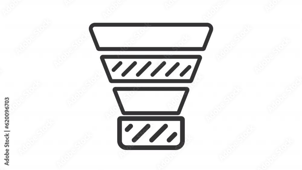 Animated funnel chart line icon. Conversion rate animation. Marketing strategy. Customer journey. Data analysis. Loop HD video with alpha channel, transparent background. Outline motion graphic Animated funnel chart line icon. Conversion rate animation. Marketing strategy. Customer journey. Data analysis. Loop HD video with alpha channel, transparent background. Outline motion graphic