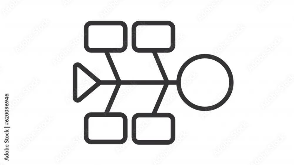Animated fishbone diagram line icon. Cause and effect animation. Process improvement. Quality management. Loop HD video with alpha channel, transparent background. Outline motion graphic