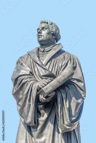 Monument of Martin Luther at Neumarkt square in downtown of Dresden, theologist, composer, priest, who has started Reformation in Catholic Church, Germany