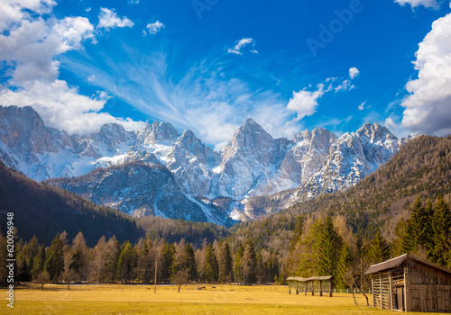 Quadro em tela The tops of the mountains are covered with snow