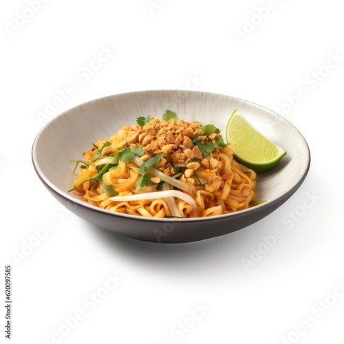 a plate of pad thai on white background for food photography generative ai