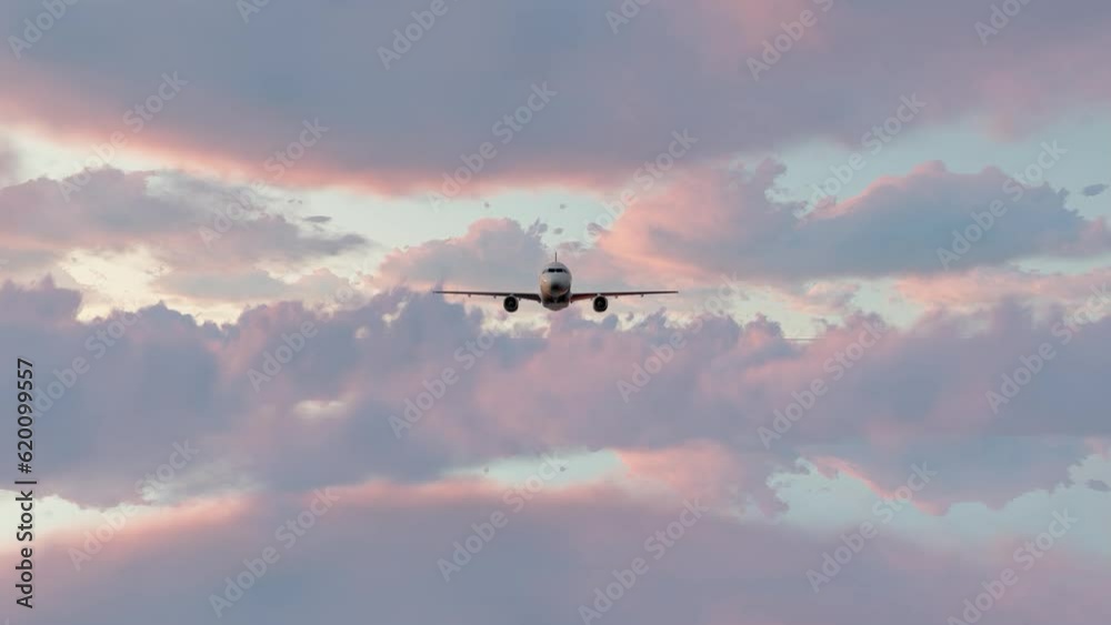 Airplane flying in the sky at sunset 3d animation Airplane flying in the sky at sunset 3d animation