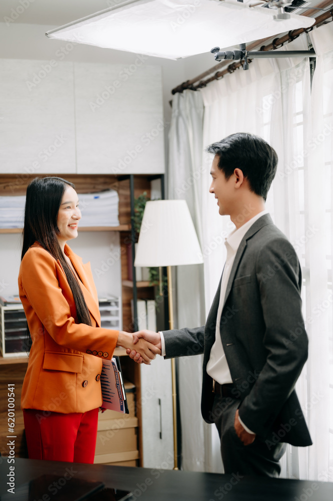 Fototapeta premium Business Show me the joy hi five hands With businesswomen executives celebrating the success of the company..