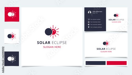 Solar eclipse logo design with editable slogan. Branding book and business card template.