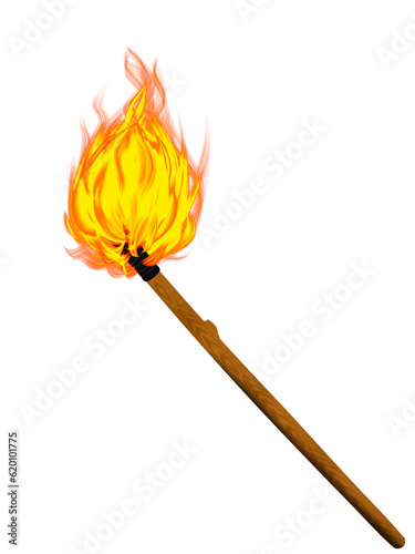Illustration of wooden torch fire painting for design 
