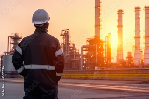 Engineer Checking List at Petrochemical Refinery Complex. Generative AI.