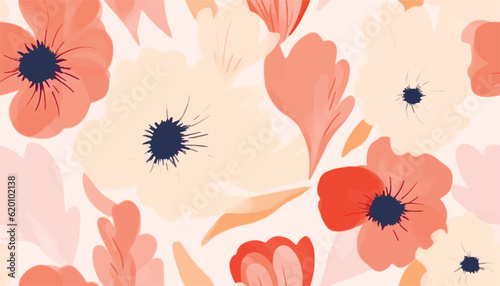 Bright hand drawn blossom flowers print. Modern simple botanical pattern. Fashionable template for design.