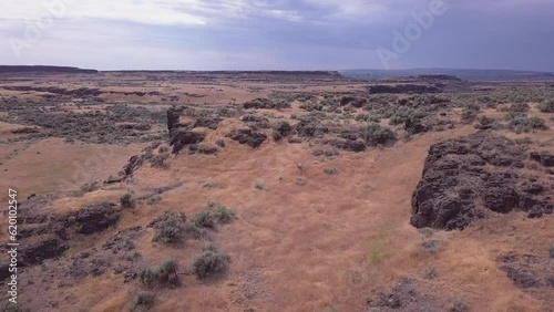 Harsh and wild, Washington's Channeled Scablands landscape, aerial photo