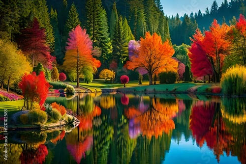 autumn landscape with lake and trees Generated Ai
