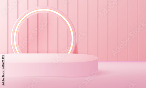 Luxury pink pastel podium scene background with back drop  product presentation  mock up  show cosmetic  product blank podium