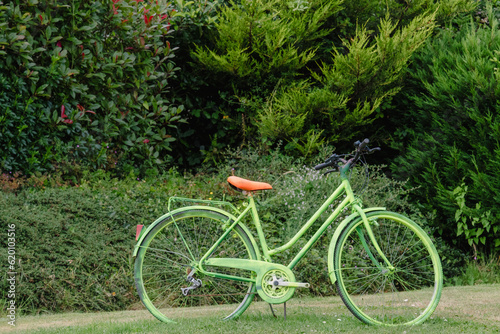 Small town in France celebrating Tour de France tournament by dispalying bicycles. Brittany, France