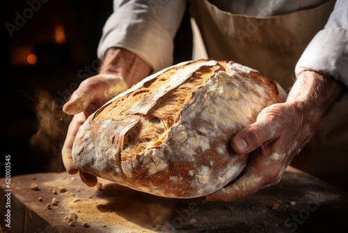 Photo of a person holding a loaf of bread.generative ai