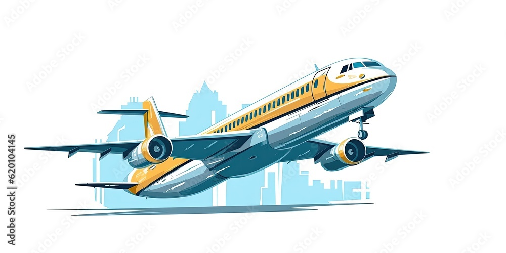Illustration of planes and palm trees. travel or tourism on tropical islands. vector style. AI Illustration of planes and palm trees. travel or tourism on tropical islands. vector style. AI