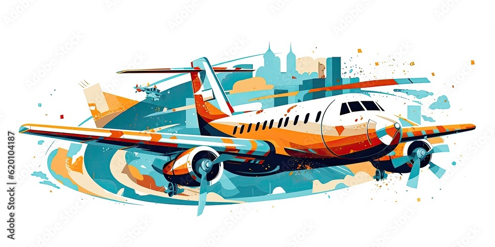 Illustration of planes and palm trees. travel or tourism on tropical islands. vector style. AI Illustration of planes and palm trees. travel or tourism on tropical islands. vector style. AI