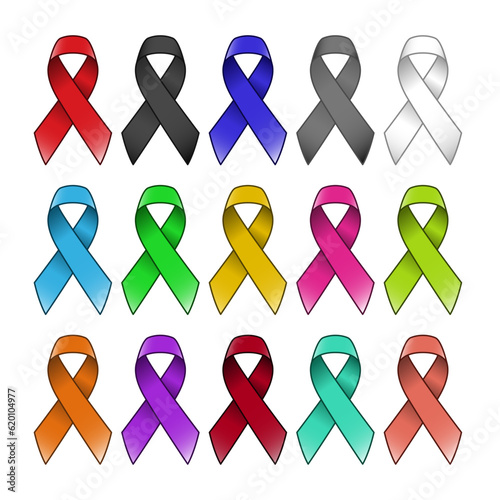 Realistic awareness Ribbon set in different color