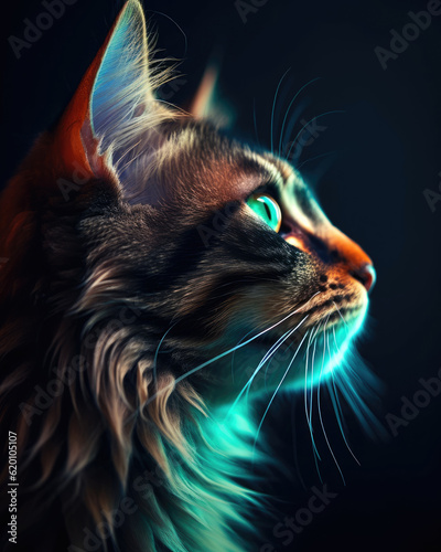 Cat Portrait with colorful illuminations