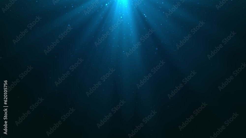 floating particles on dark background with blue lens flare effect, underwater scene concept,  seamless loopable