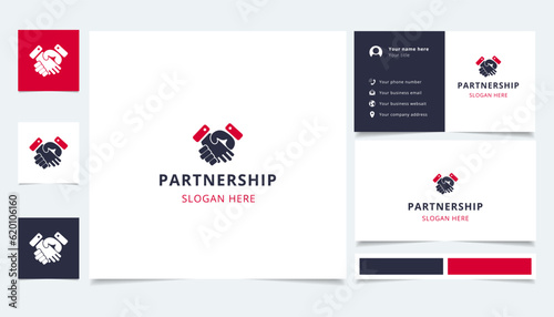 Partnership logo design with editable slogan. Branding book and business card template.
