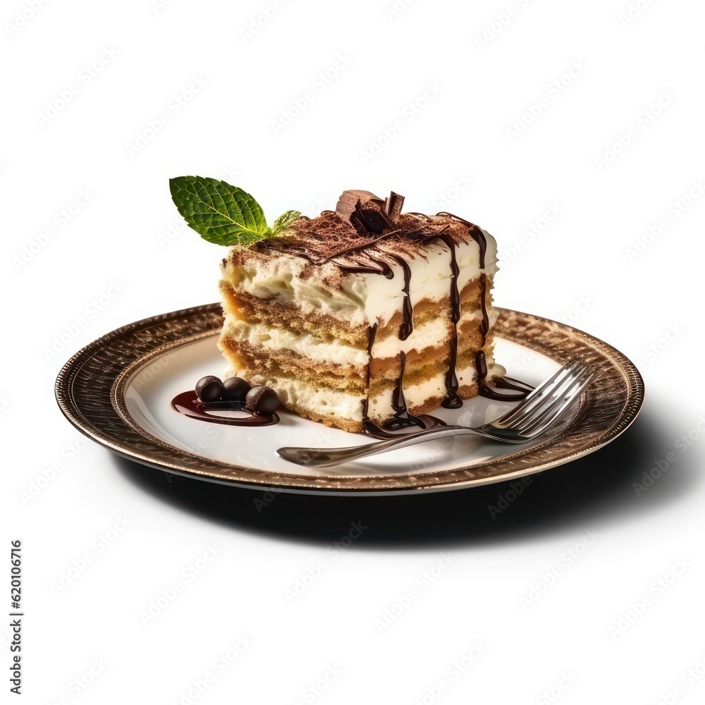 a plate of tiramisu cake on white background for food photography generative ai a plate of tiramisu cake on white background for food photography generative ai