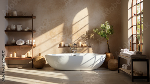 Generative ai illustration of White ceramic bathtub in luxury modern interior