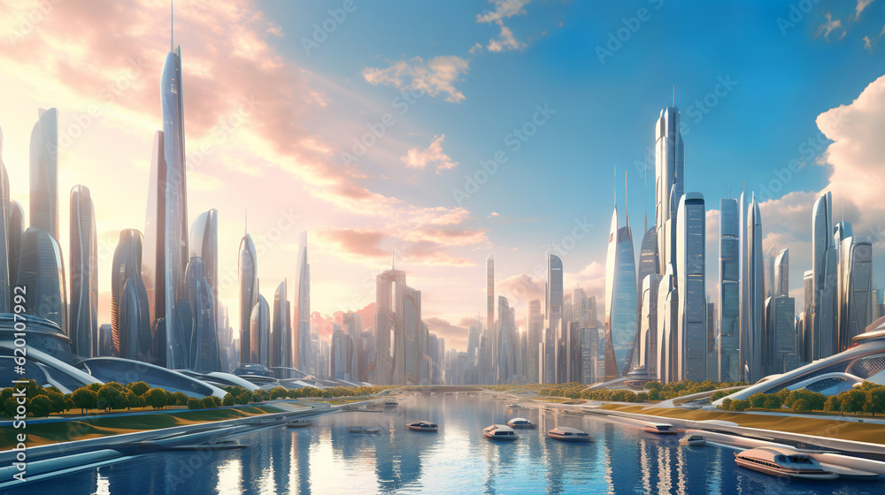 futuristic modern city skyline, generative ai