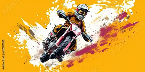 motorcycle racer makes the jump. supercross ENDURO motocross high speed. sports concept. digital art. comic book style AI