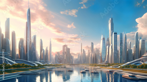 futuristic modern city skyline, generative ai