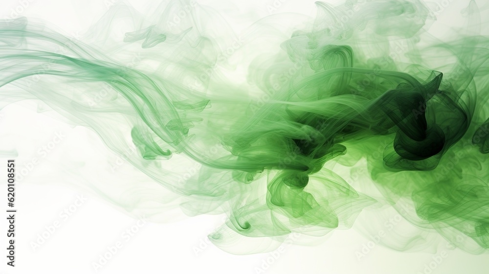 Digital wallpaper featuring multiple green and white smoke elements, creating a captivating and ethereal composition. Generative Ai