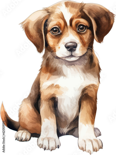 dog watercolor clipart two-dimensional neutral colors for kids simple drawn childish cute illustration sweet white background.