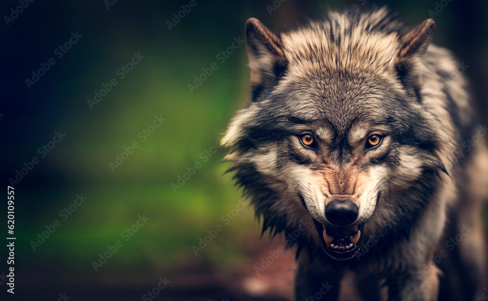 Obraz premium Grey wolf portrait in the wild