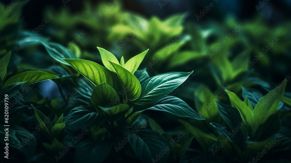 Close-up view of dark green leafed plants in nature, showcasing the intricate details of the leaves. Generative Ai Close-up view of dark green leafed plants in nature, showcasing the intricate details of the leaves. Generative Ai